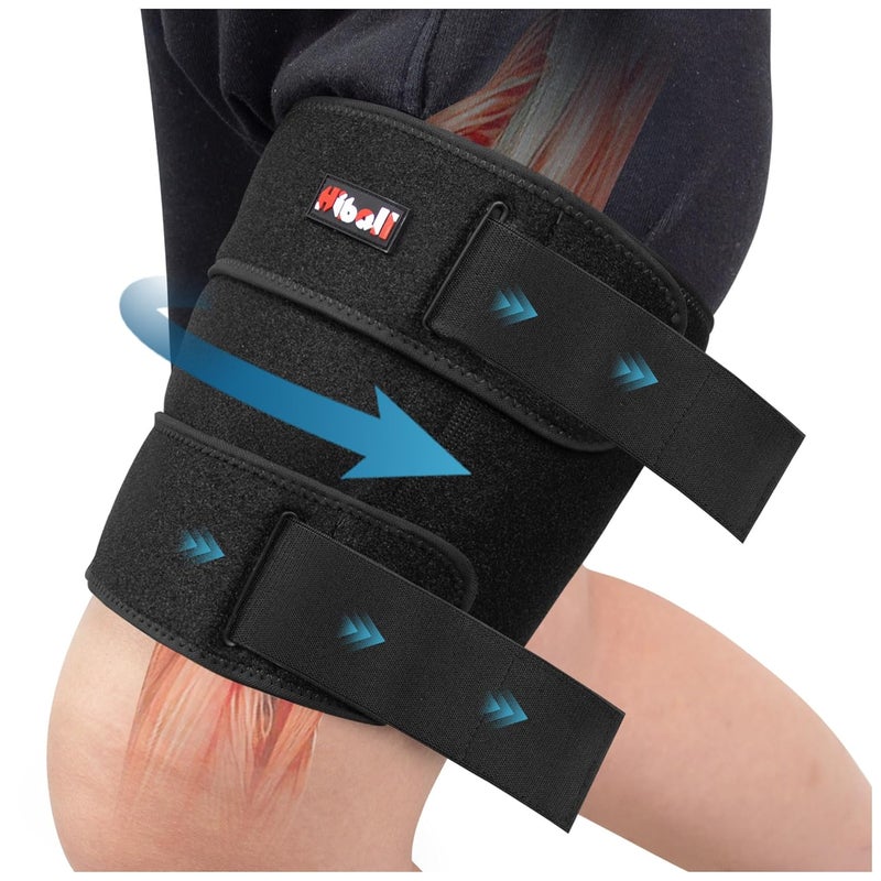 Hiball Adjustable Thigh Brace, Hamstring Compression Wrap, Thigh Compression Sleeve, Quad and Upper Leg Brace for Men & Women - Image 1